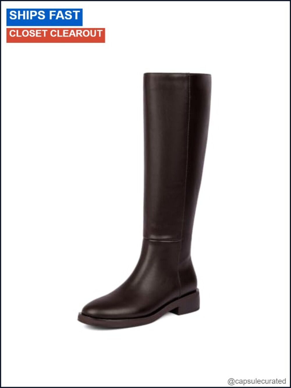 Knee High Boots Women Round Toe Chunky Heel Faux Leather Zip